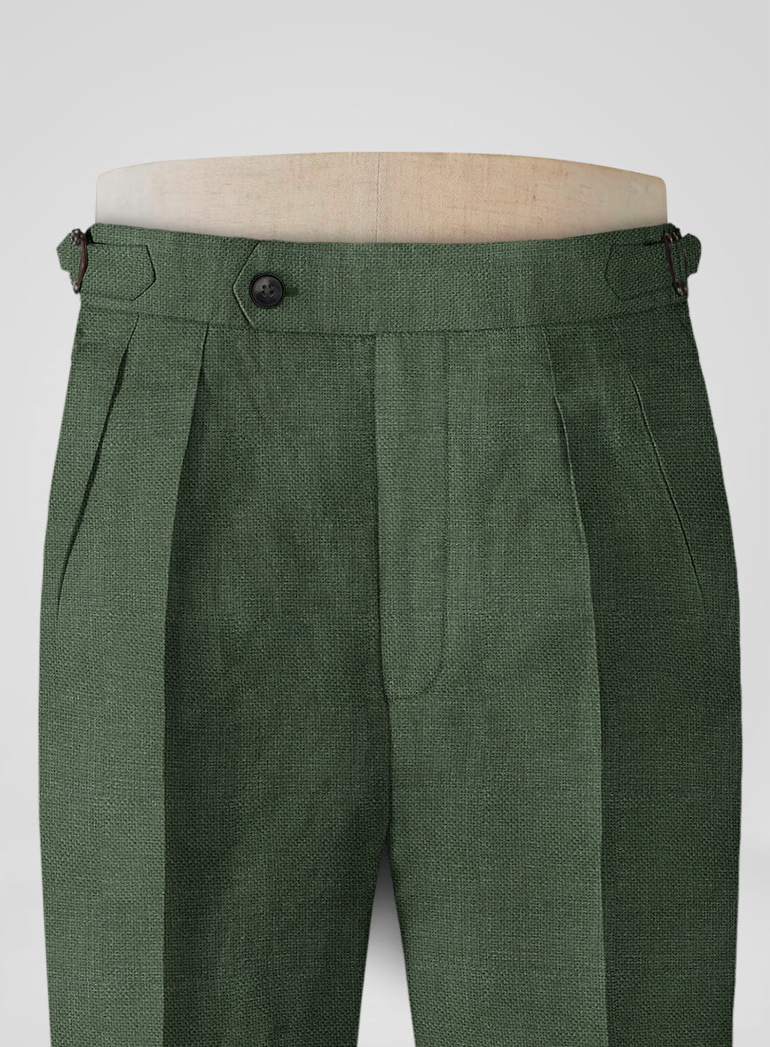 Italian Prato Green Dobby Linen Highland Trousers - Image 4