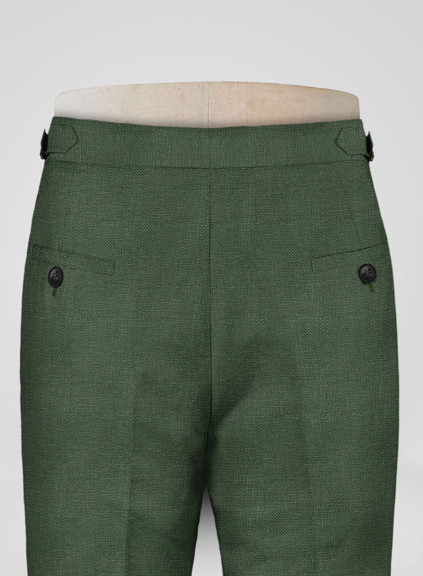 Italian Prato Green Dobby Linen Highland Trousers - Image 5