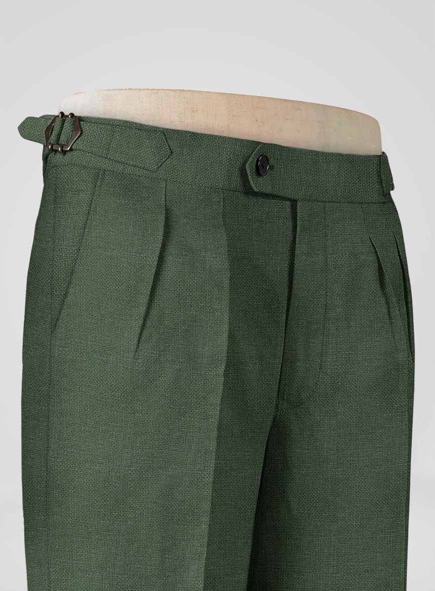 Italian Prato Green Dobby Linen Highland Trousers - Image 6