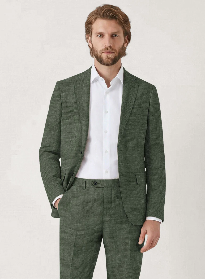 Italian Prato Green Dobby Linen Suit - Image 3