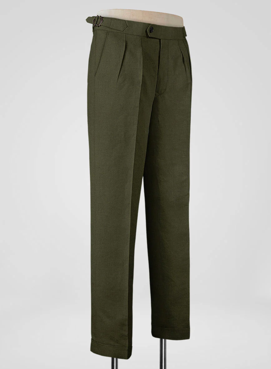 Italian Prato Green Linen Highland Trousers - Image 2