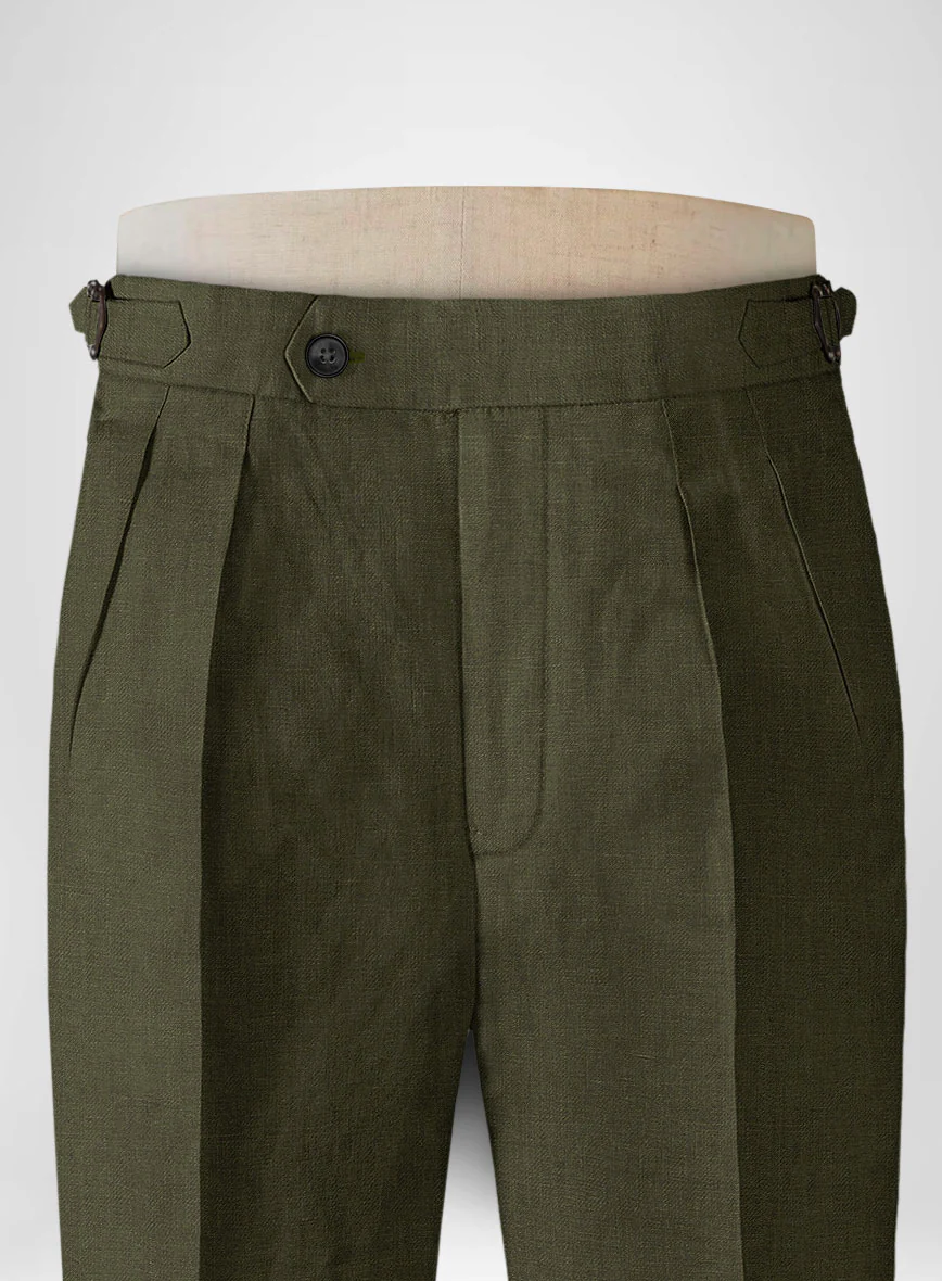 Italian Prato Green Linen Highland Trousers - Image 4