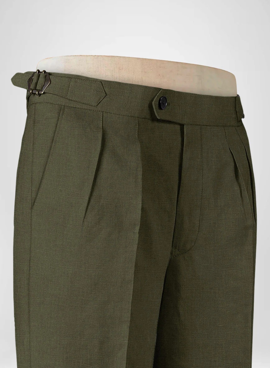 Italian Prato Green Linen Highland Trousers - Image 6