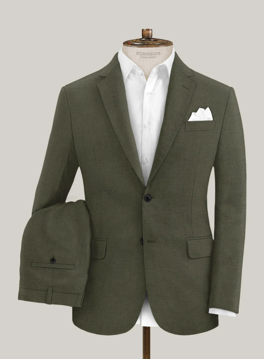 Italian Prato Green Linen Suit - Image 2