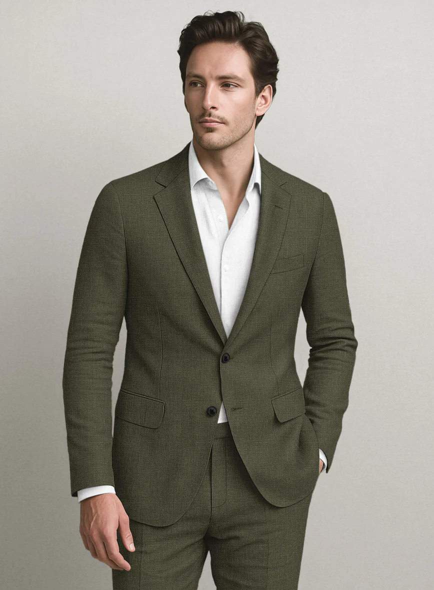 Italian Prato Green Linen Suit - Image 4