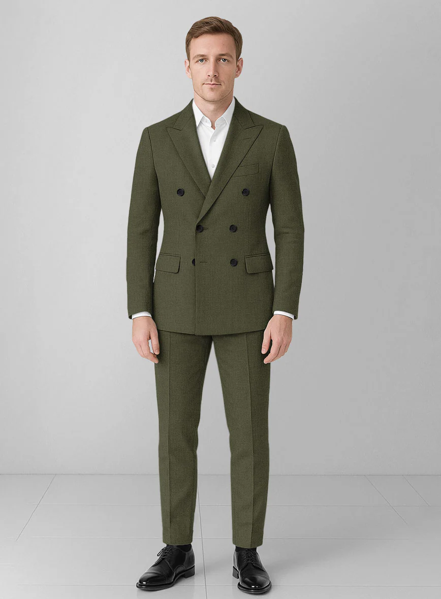 Italian Prato Green Linen Double Breasted Suit - Image 2