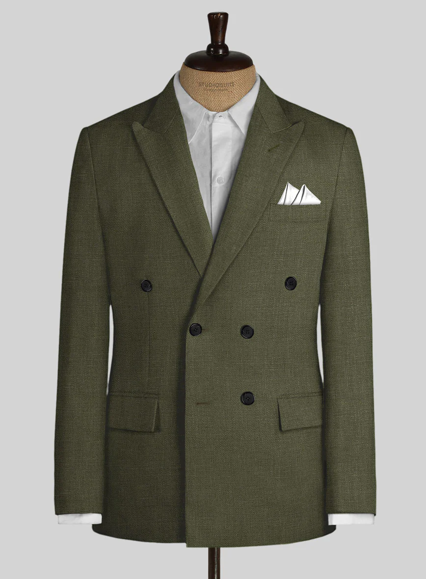 Italian Prato Green Linen Double Breasted Suit - Image 3