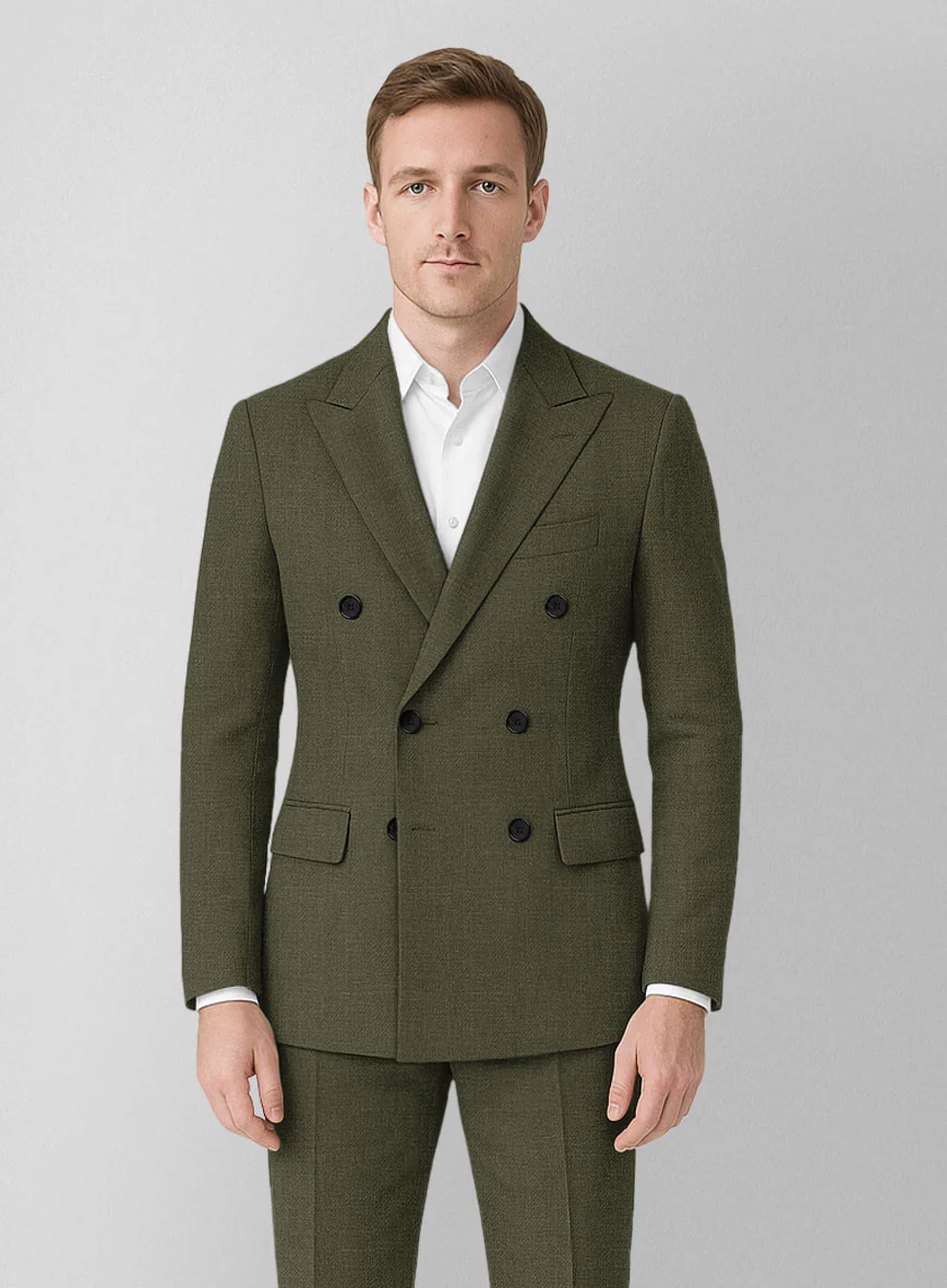 Italian Prato Green Linen Double Breasted Suit - Image 4