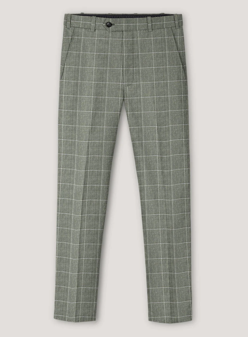 Italian Prato Green Windowpane Linen Pants - Image 2