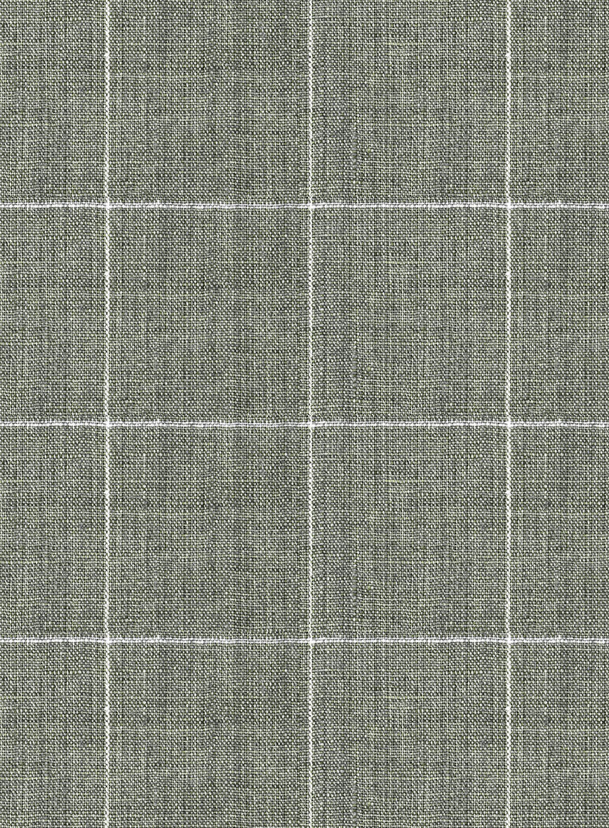 Italian Prato Green Windowpane Linen Pants - Image 4
