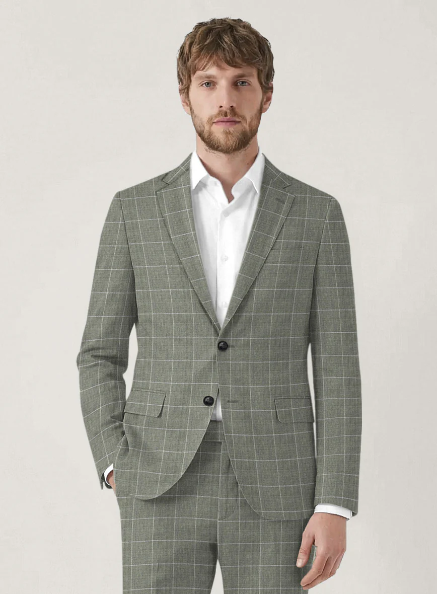 Italian Prato Green Windowpane Linen Suit - Image 3