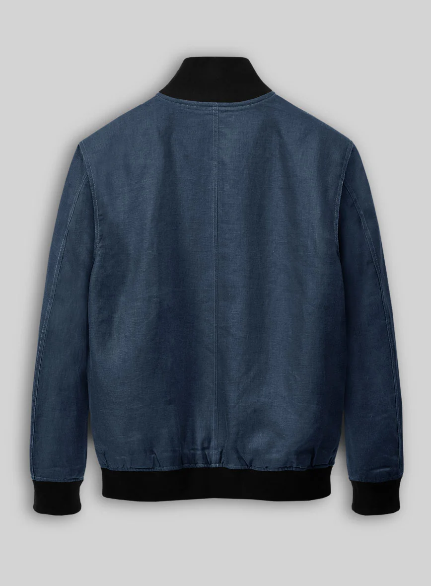 Italian Prato Indigo Blue Linen Bomber Jacket - Image 3
