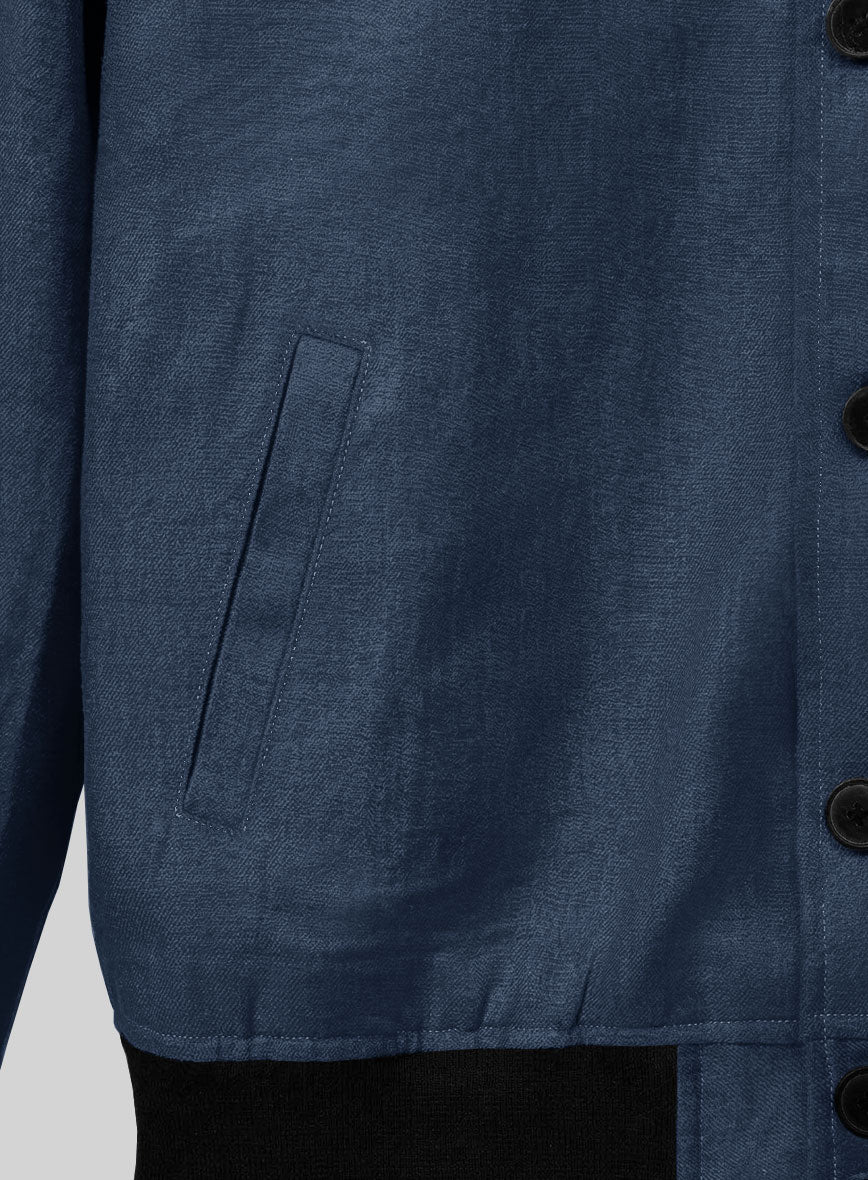 Italian Prato Indigo Blue Linen Bomber Jacket - Image 4