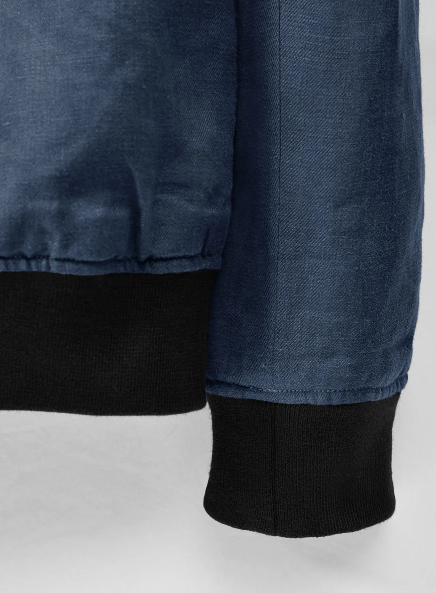 Italian Prato Indigo Blue Linen Bomber Jacket - Image 5