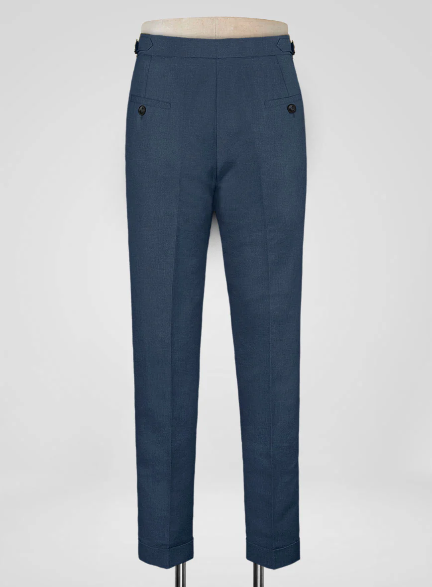 Italian Prato Indigo Blue Linen Highland Trousers - Image 3