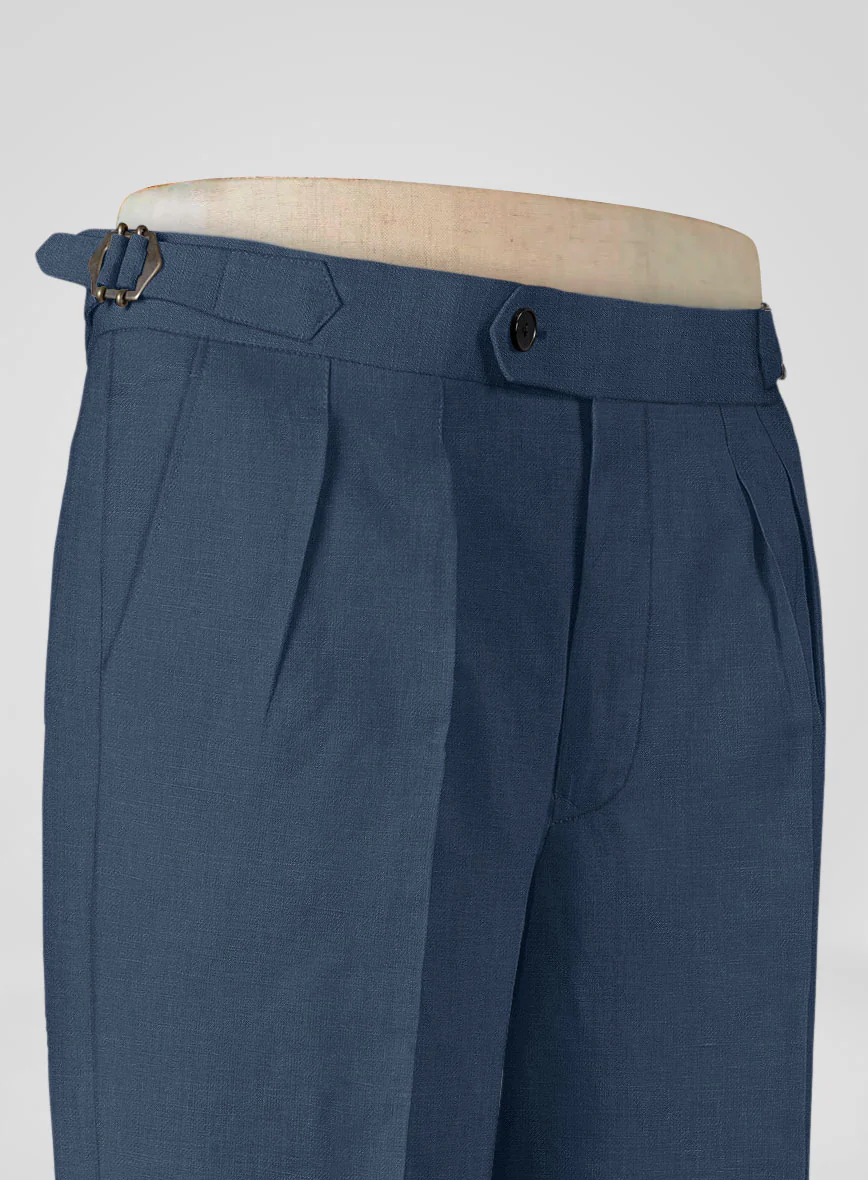 Italian Prato Indigo Blue Linen Highland Trousers - Image 4
