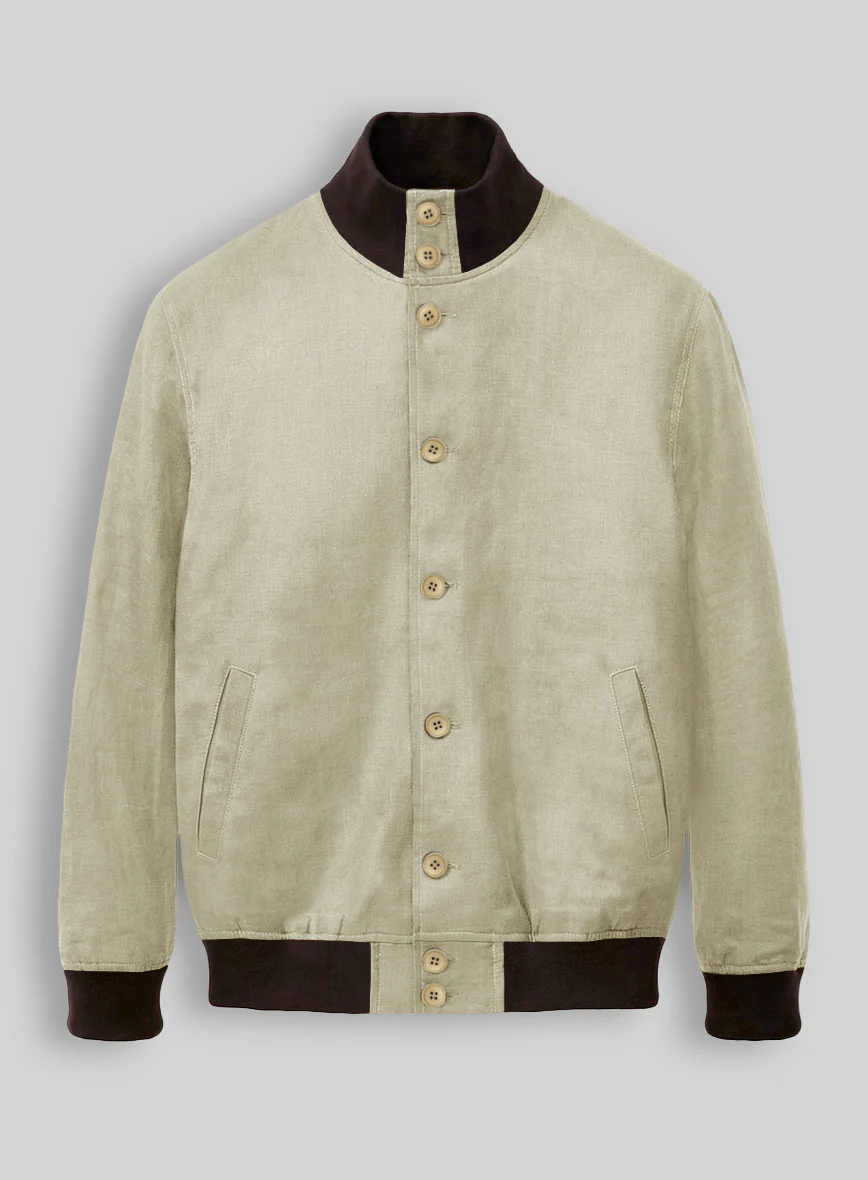 Italian Prato Khaki Linen Bomber Jacket - Image 2