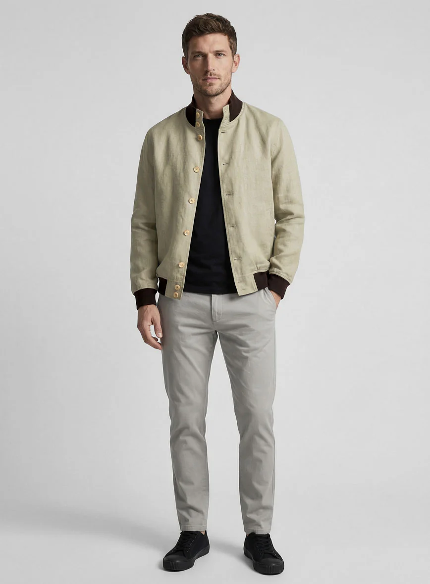 Italian Prato Khaki Linen Bomber Jacket - Image 4