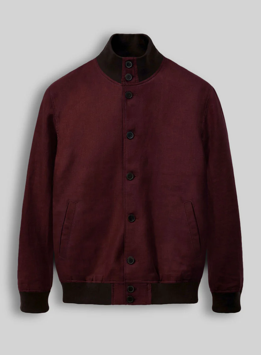 Italian Prato Maroon Linen Bomber Jacket - Image 2