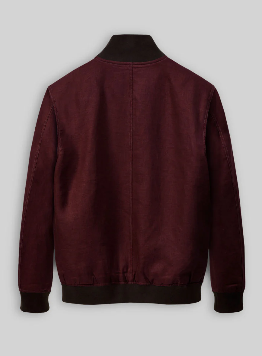 Italian Prato Maroon Linen Bomber Jacket - Image 4