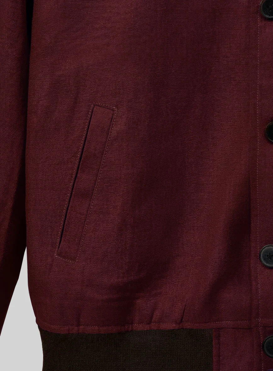Italian Prato Maroon Linen Bomber Jacket - Image 5