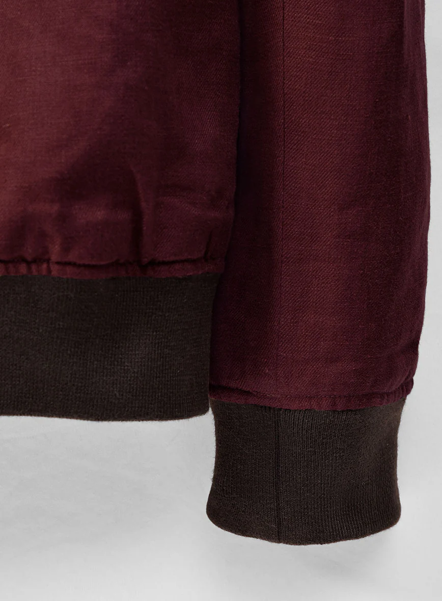 Italian Prato Maroon Linen Bomber Jacket - Image 6