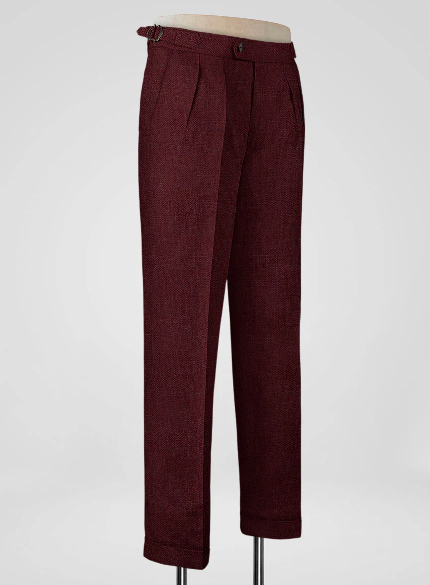 Italian Prato Maroon Linen Highland Trousers - Image 2