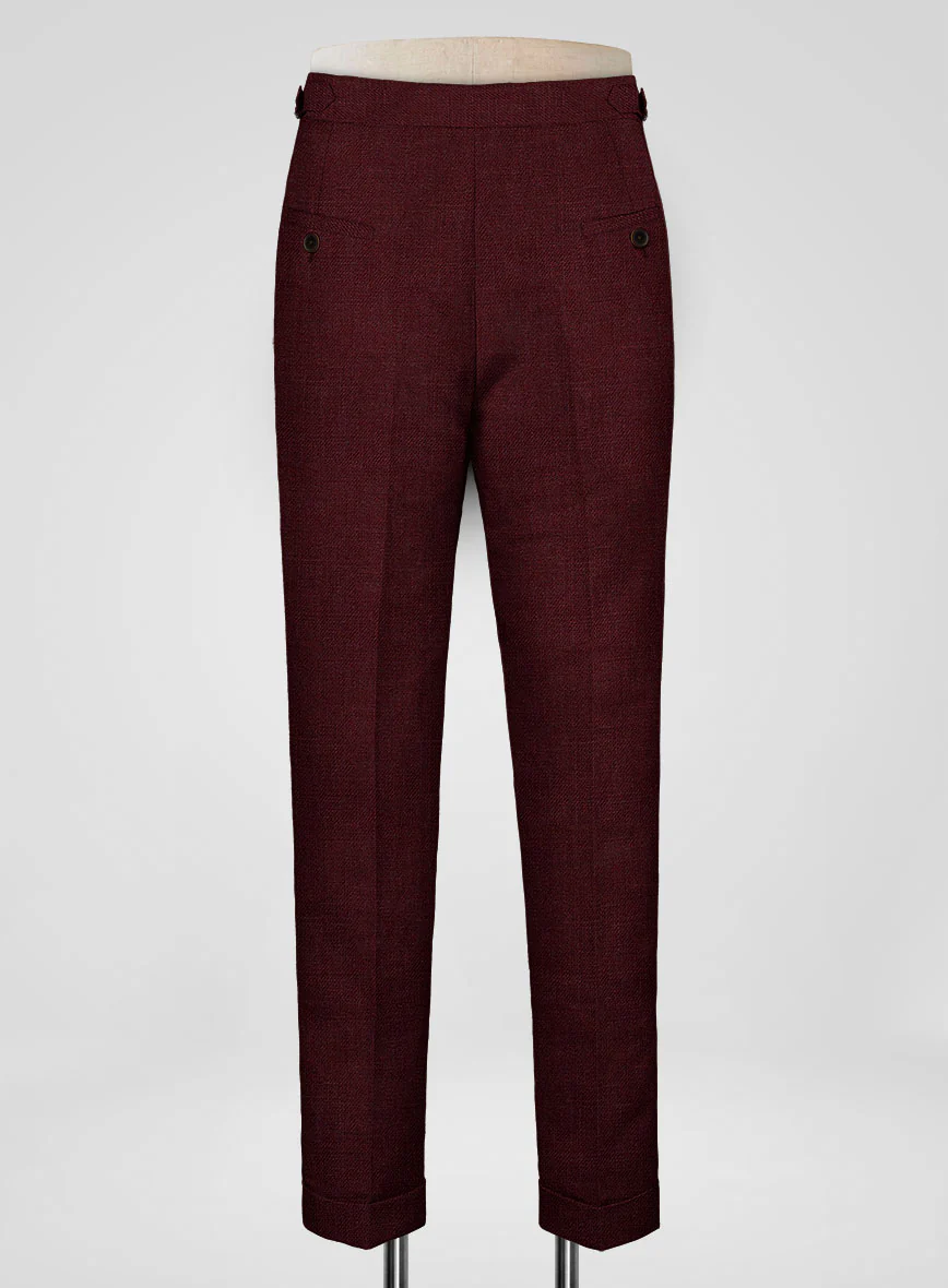 Italian Prato Maroon Linen Highland Trousers - Image 3