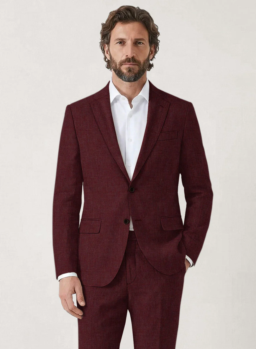 Italian Prato Maroon Linen Suit - Image 4