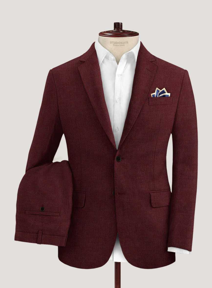 Italian Prato Maroon Linen Suit - Image 2