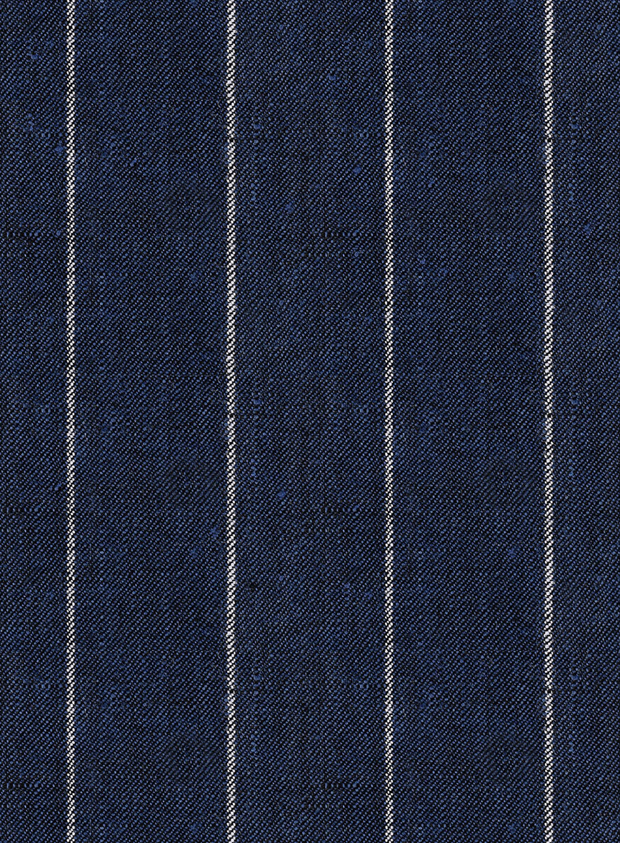 Italian Prato Midnight Blue Wide Stripe Linen Pants - Image 4