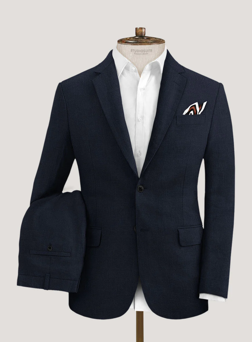 Italian Prato Navy Linen Suit - Image 2