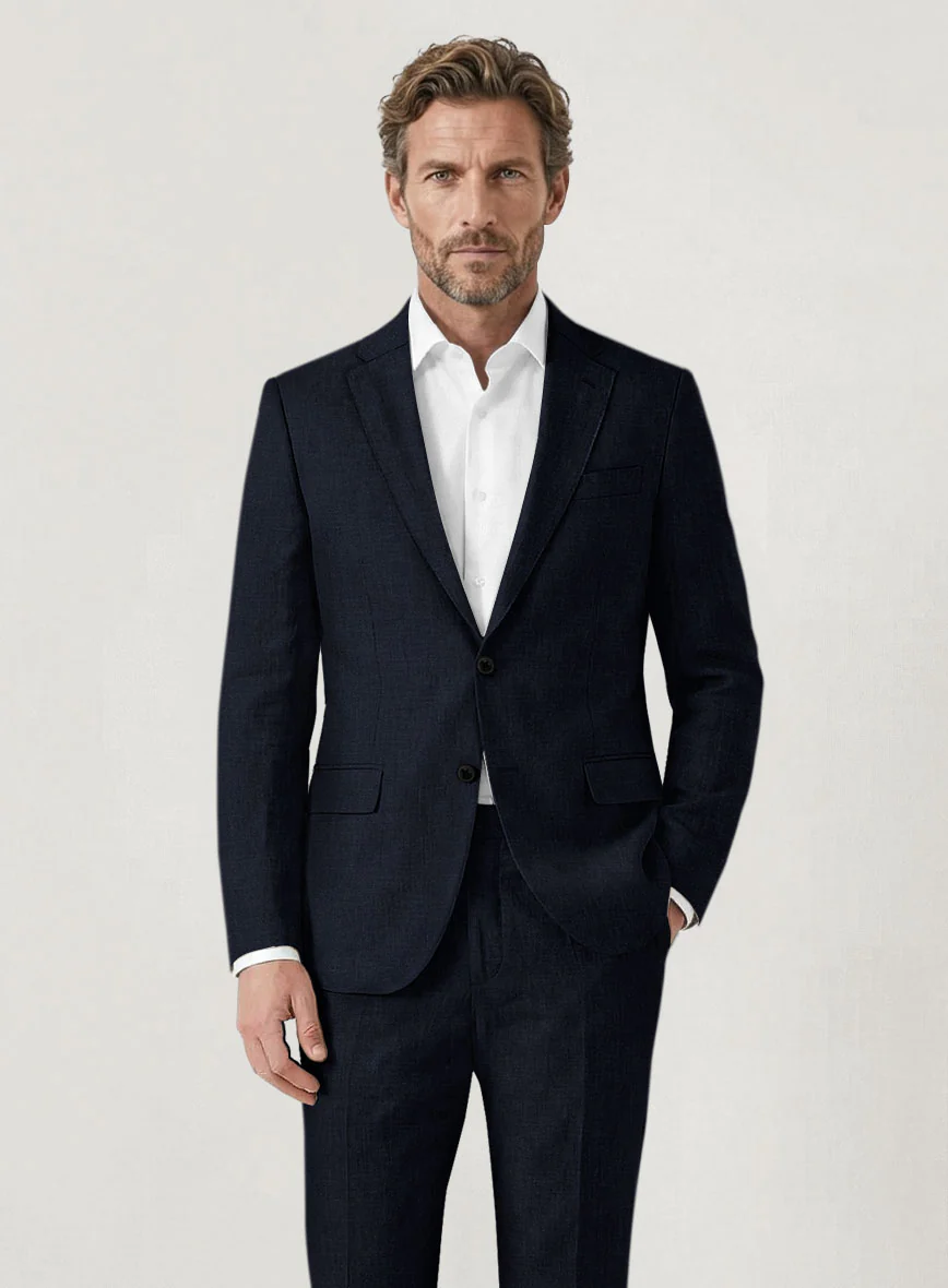 Italian Prato Navy Linen Suit - Image 4