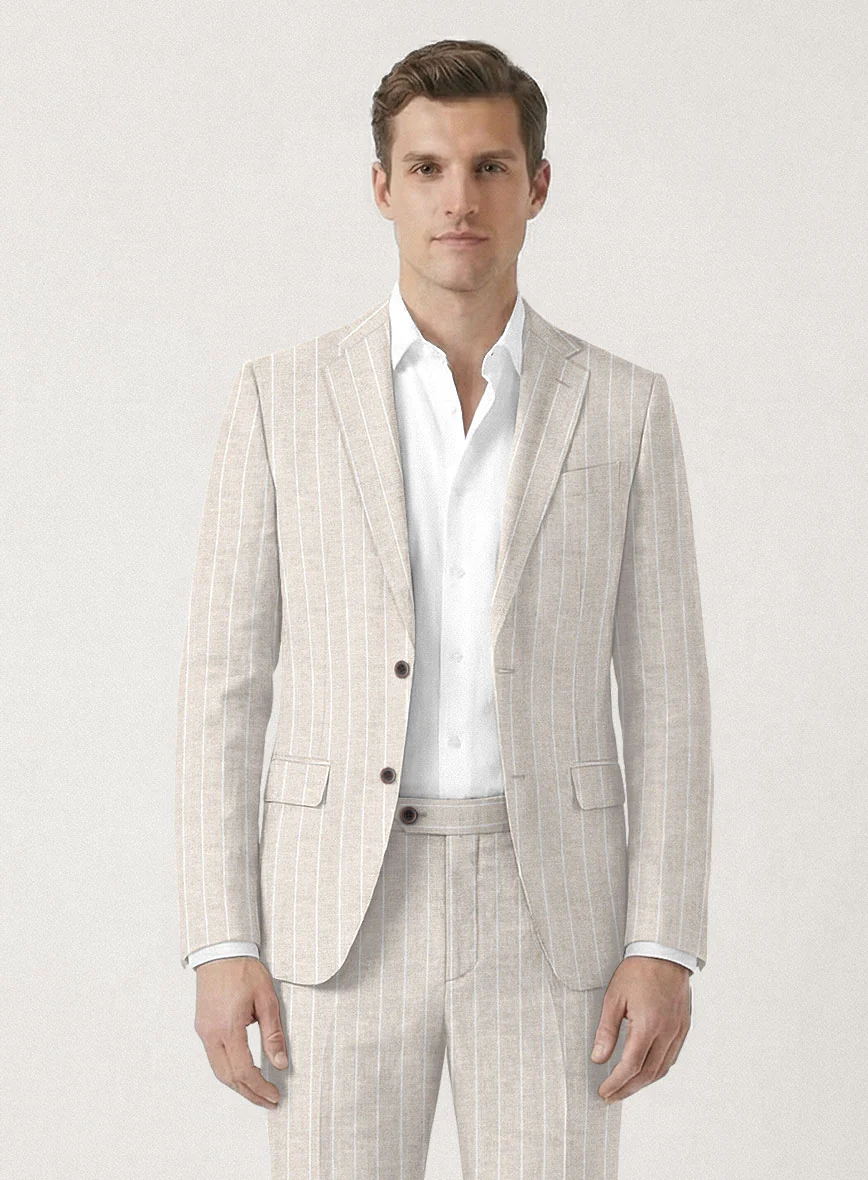 Italian Prato Oatmoss Stripe Linen Jacket - Image 2