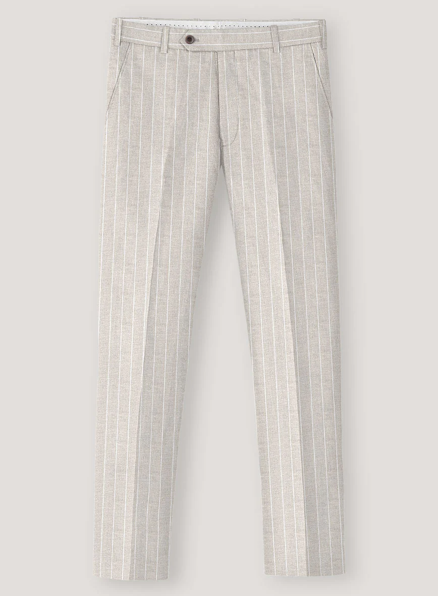 Italian Prato Oatmoss Stripe Linen Pants - Image 2