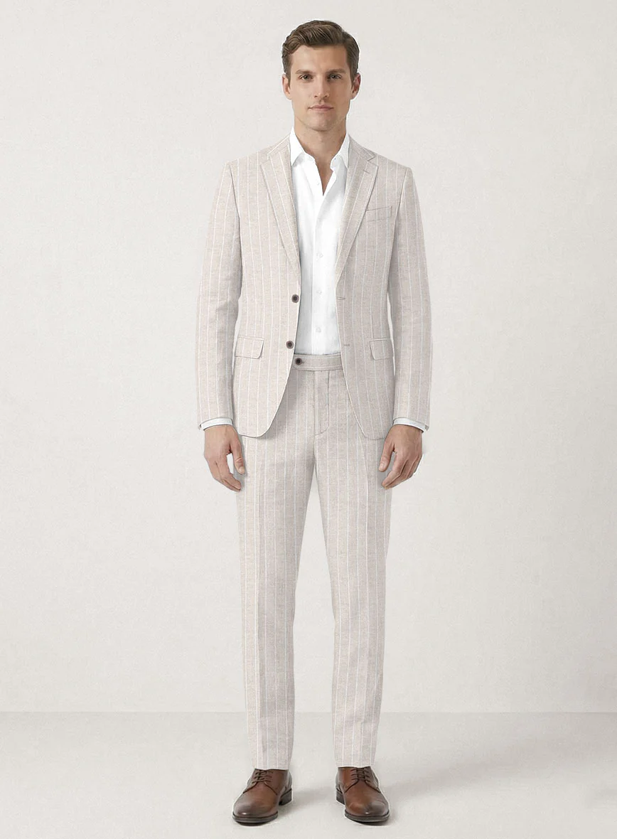Italian Prato Oatmoss Stripe Linen Suit