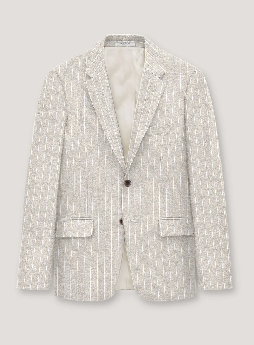 Italian Prato Oatmoss Stripe Linen Suit - Image 2