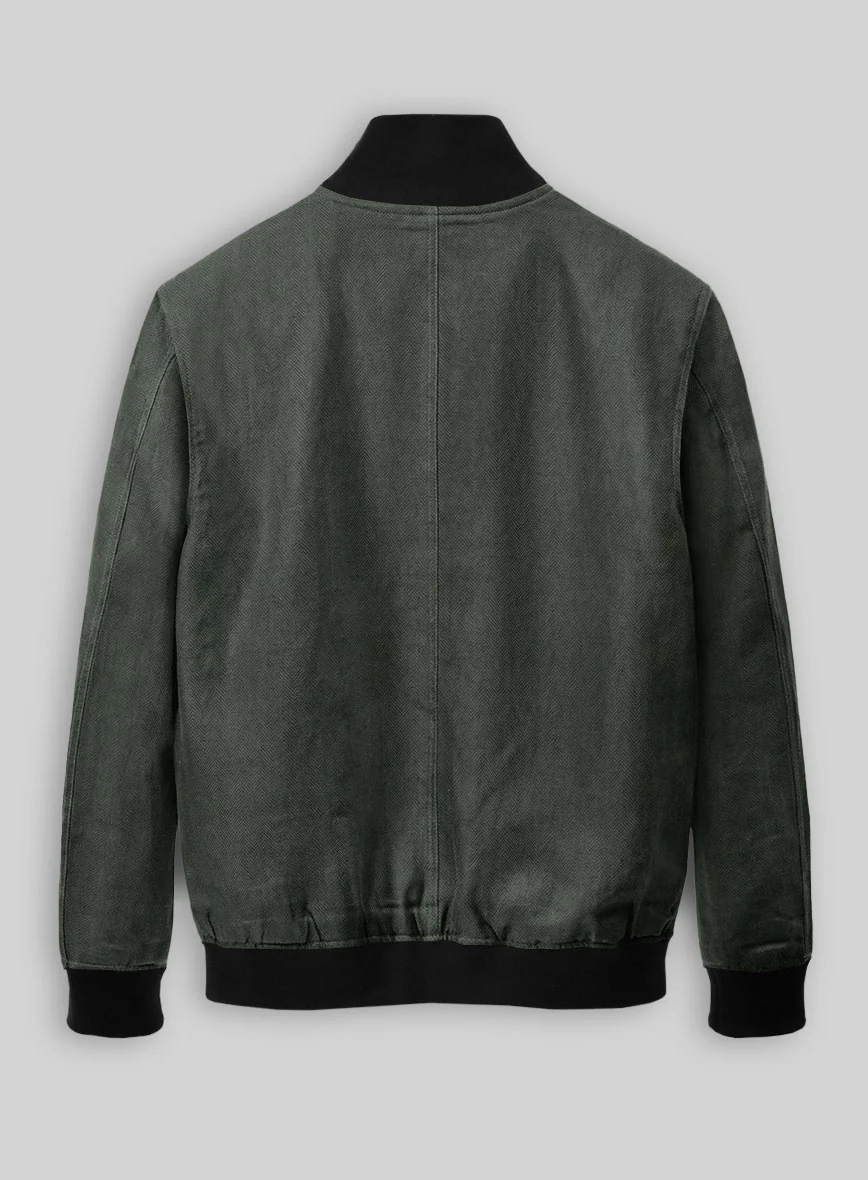 Italian Prato Olive Green Herringbone Linen Bomber Jacket - Image 4
