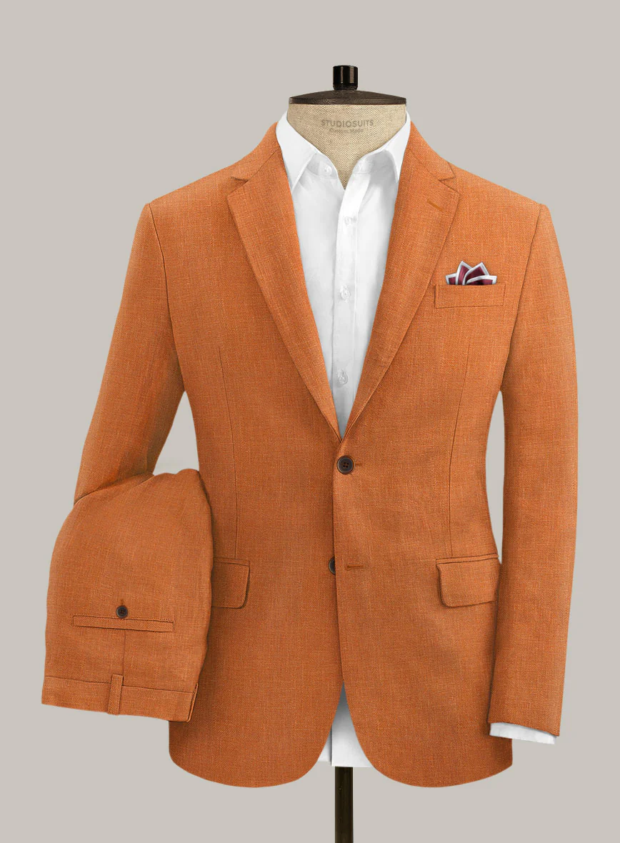 Italian Prato Orange Linen Suit - Image 3