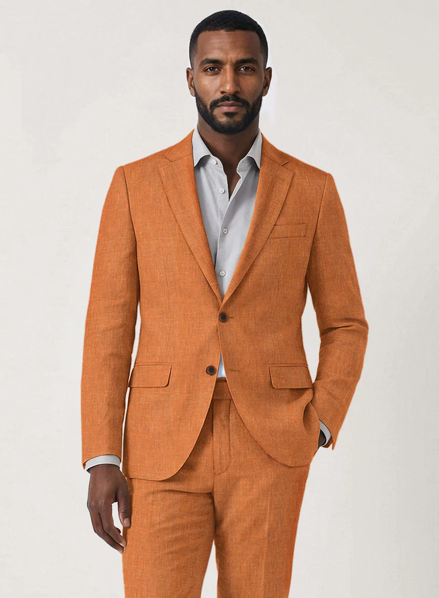 Italian Prato Orange Linen Suit - Image 4