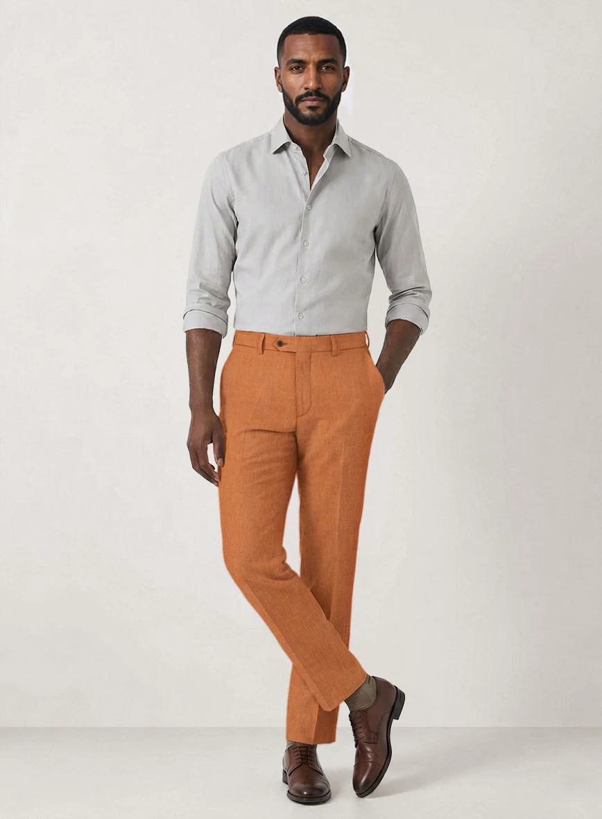 Italian Prato Orange Linen Suit - Image 7