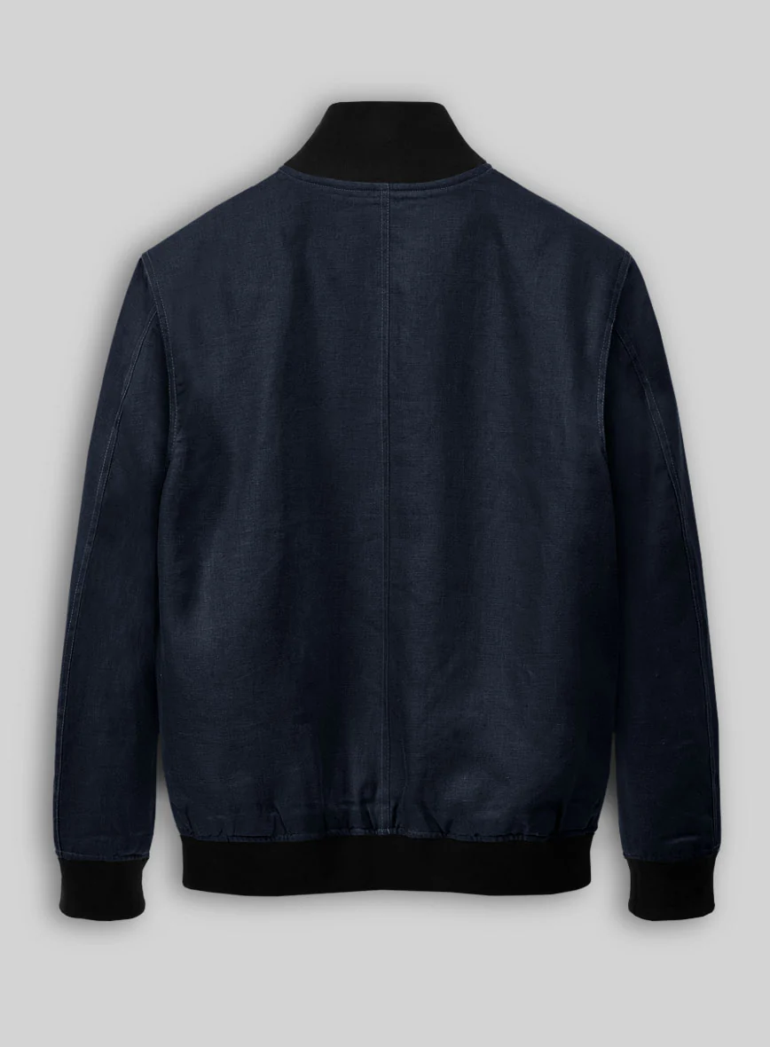 Italian Prato Oxford Blue Linen Bomber Jacket - Image 3