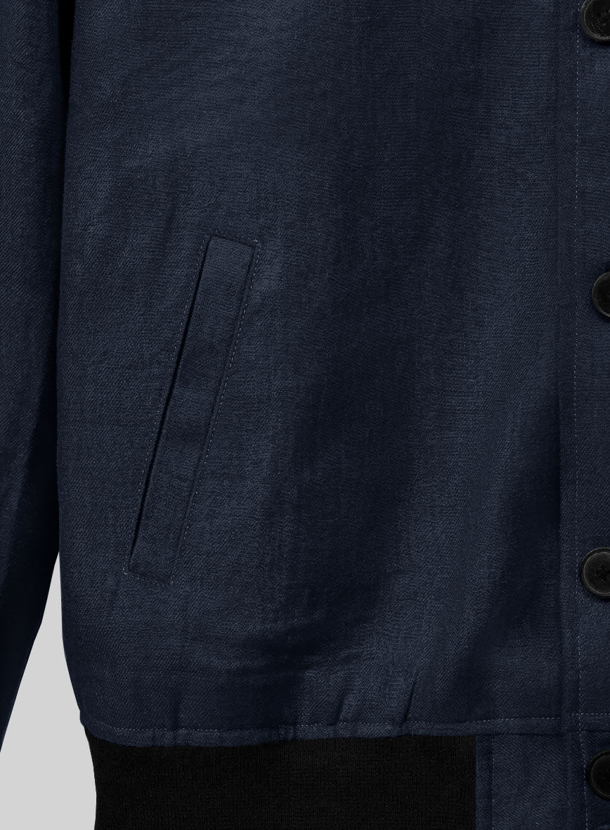 Italian Prato Oxford Blue Linen Bomber Jacket - Image 4