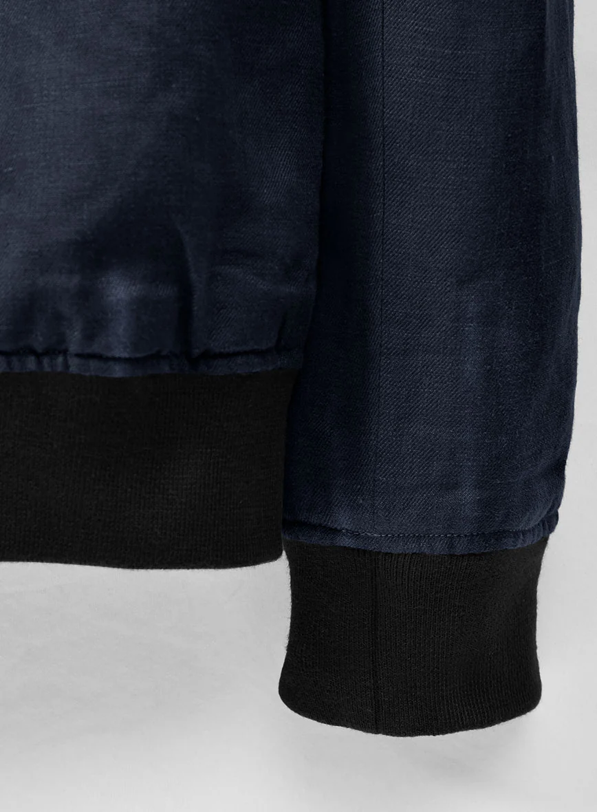 Italian Prato Oxford Blue Linen Bomber Jacket - Image 5