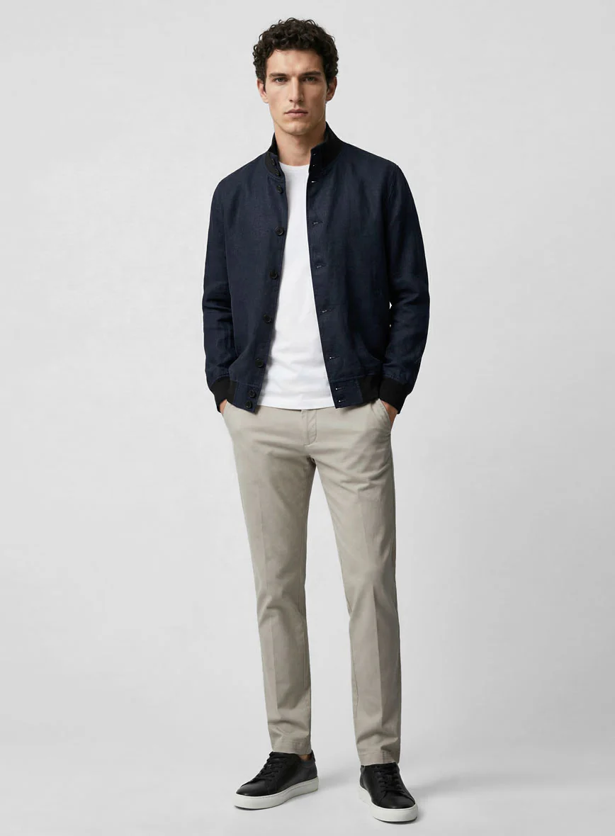 Italian Prato Oxford Blue Linen Bomber Jacket - Image 6