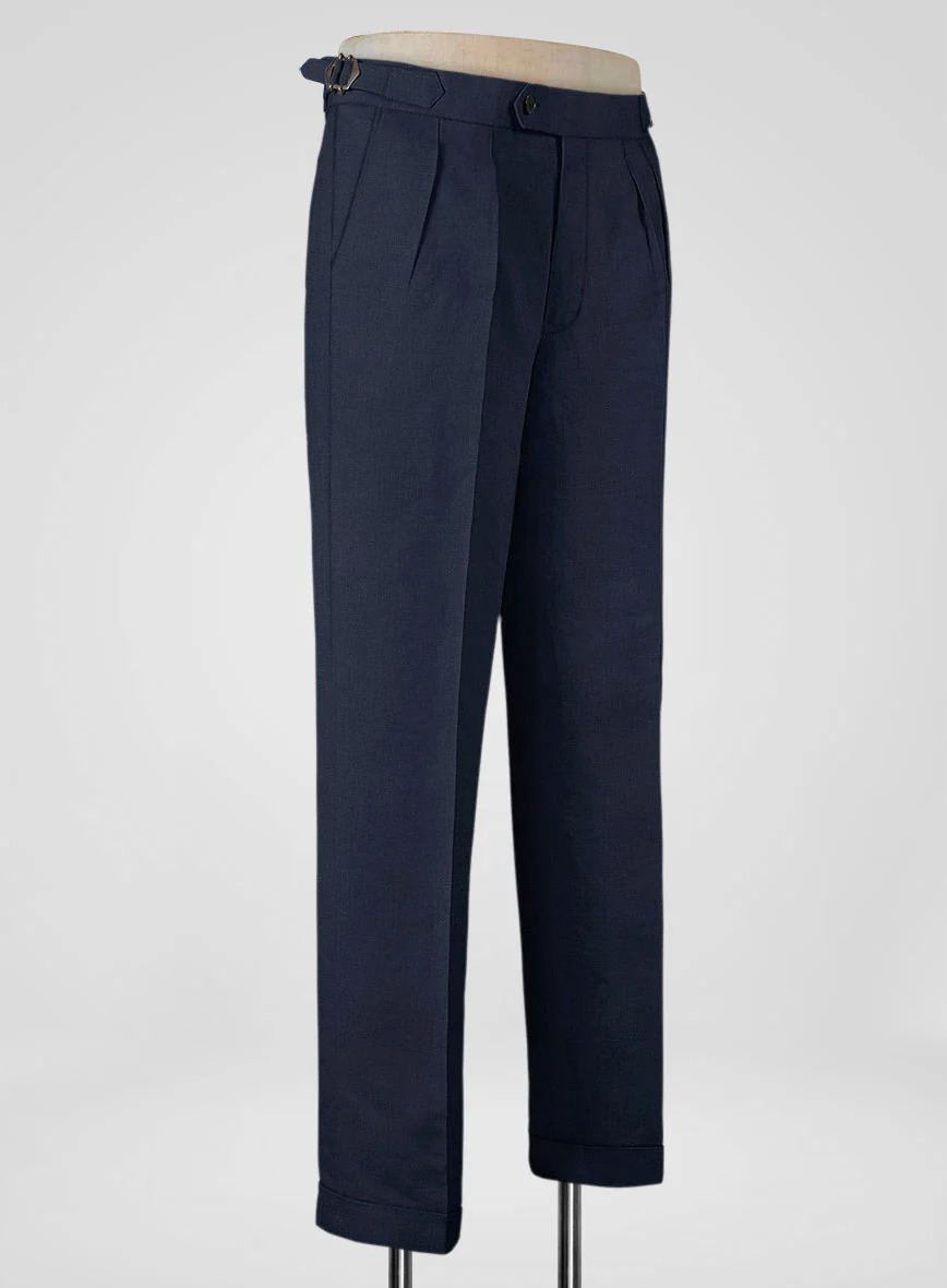 Italian Prato Oxford Blue Linen Highland Trousers - Image 2
