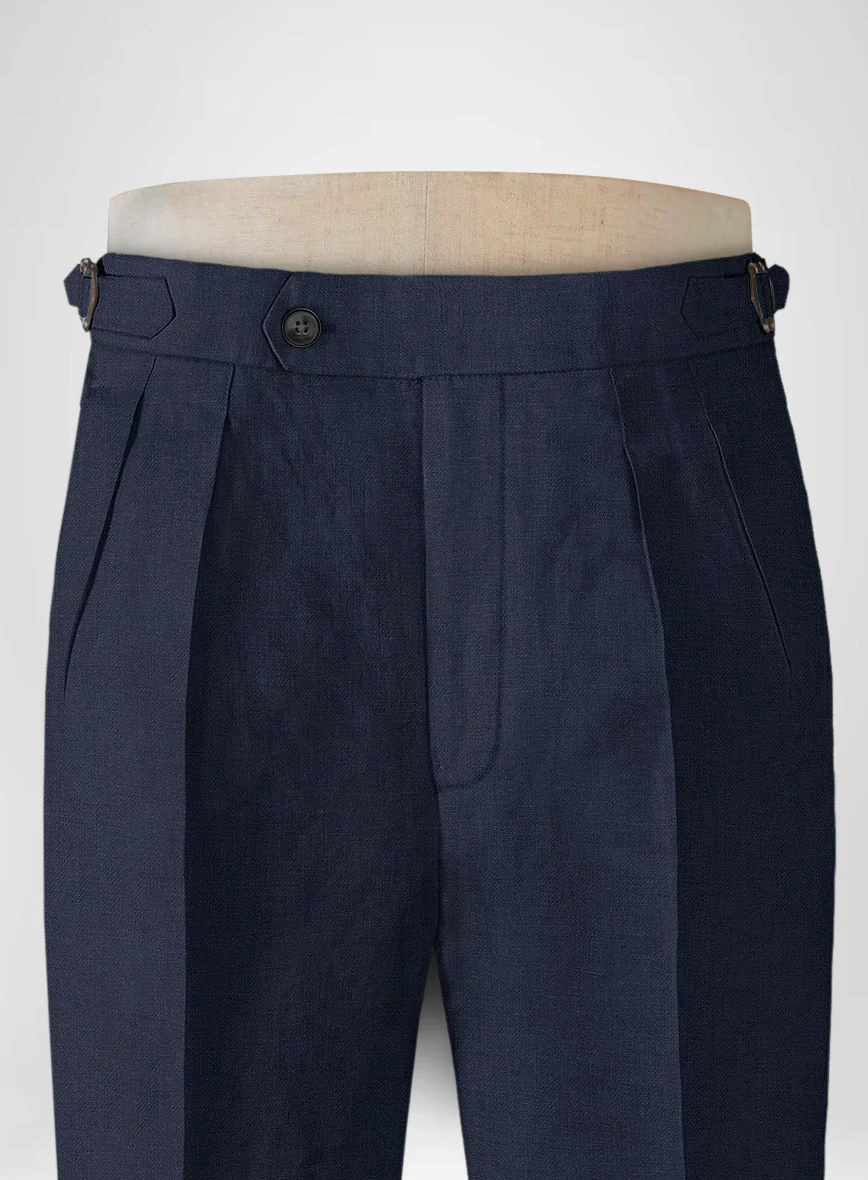 Italian Prato Oxford Blue Linen Highland Trousers - Image 4