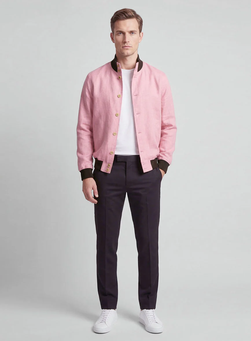 Italian Prato Pink Linen Bomber Jacket - Image 3