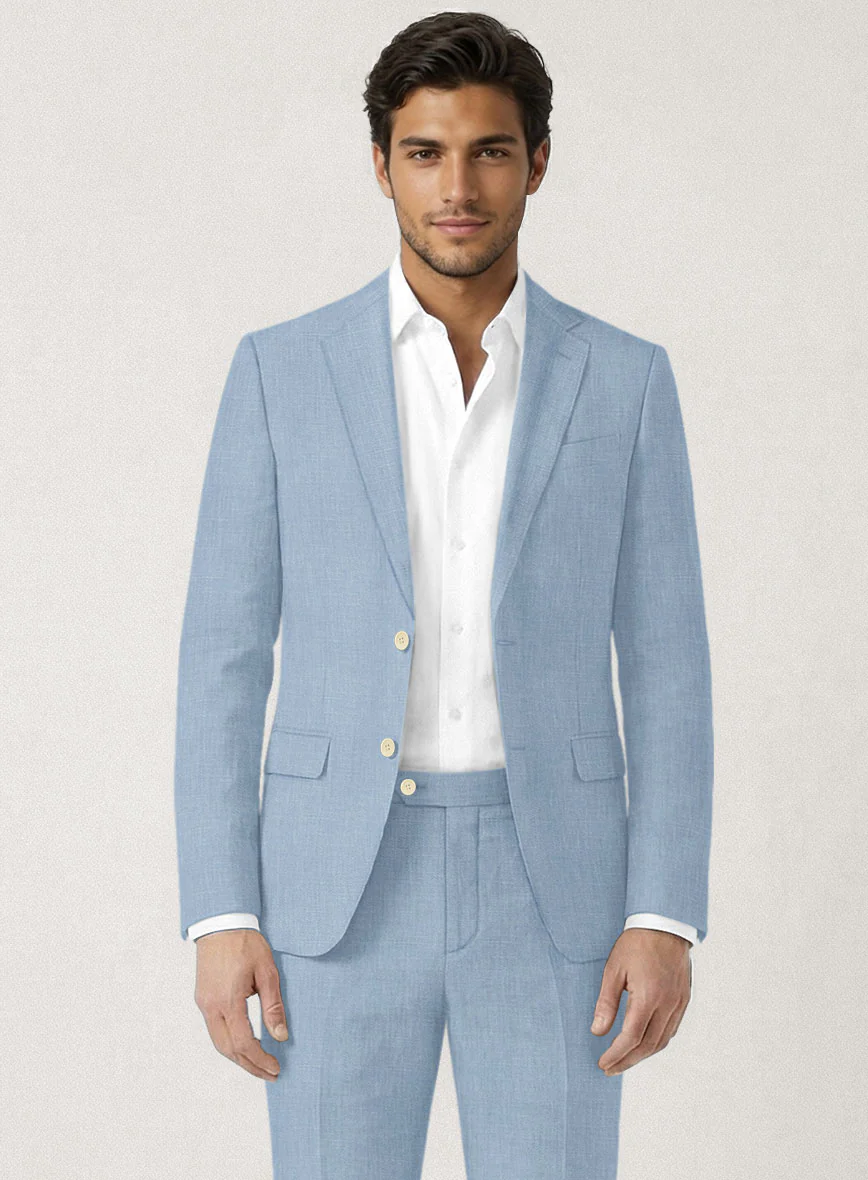 Italian Prato Powder Blue Linen Suit - Image 4
