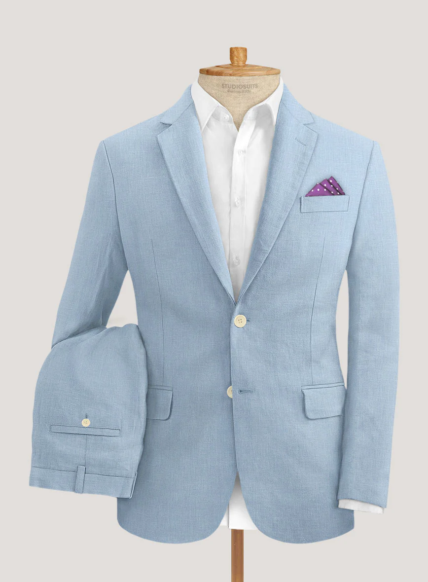 Italian Prato Powder Blue Linen Suit - Image 2